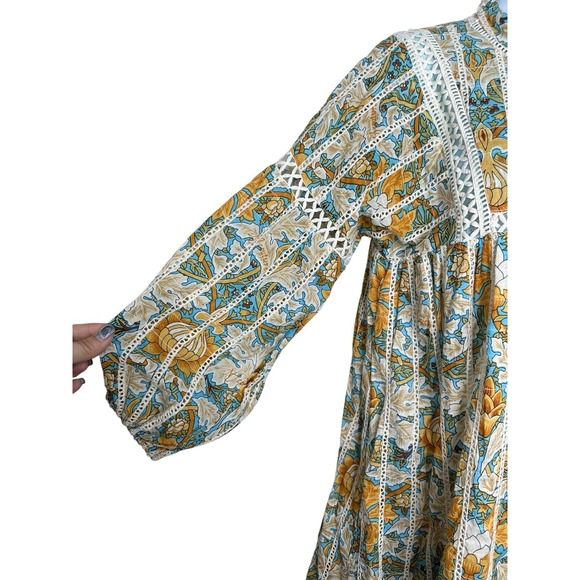 Anthropologie Barok Peasant Dress Floral Prairie Midi Boho Eyelet Lace SMALL S - Picture 6 of 11
